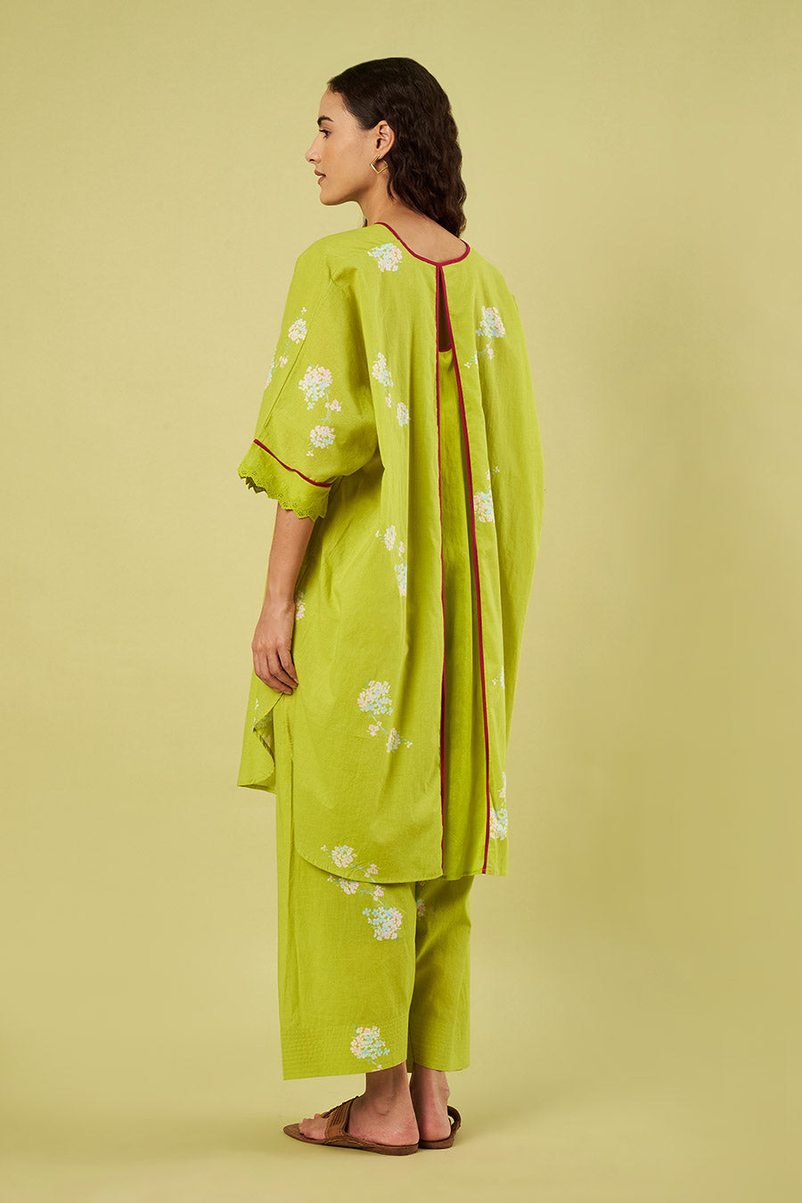 Lime Green Printed Kaftan & Farshi Salwar Set