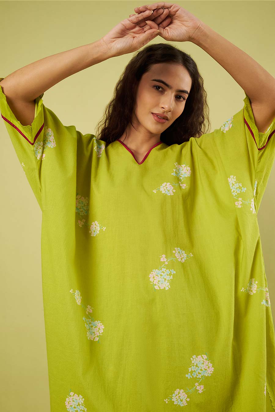 Lime Green Printed Kaftan & Farshi Salwar Set