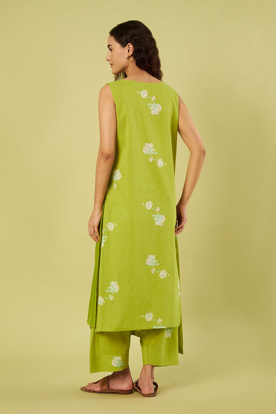 Lime Green Printed Kurta & Farshi Salwar Set