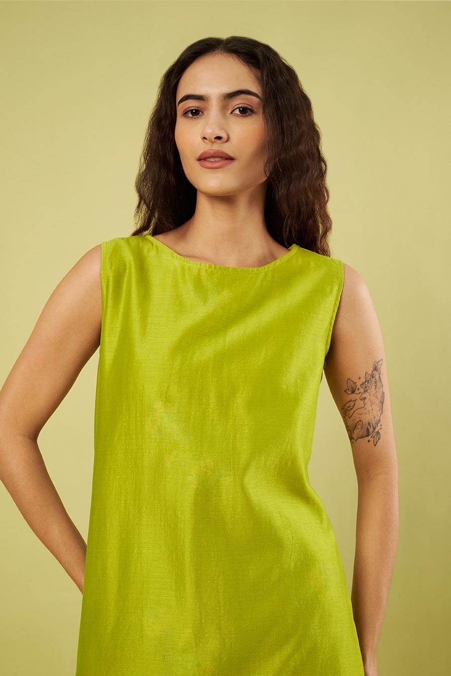 Lime Green Printed Kurta & Farshi Salwar Set