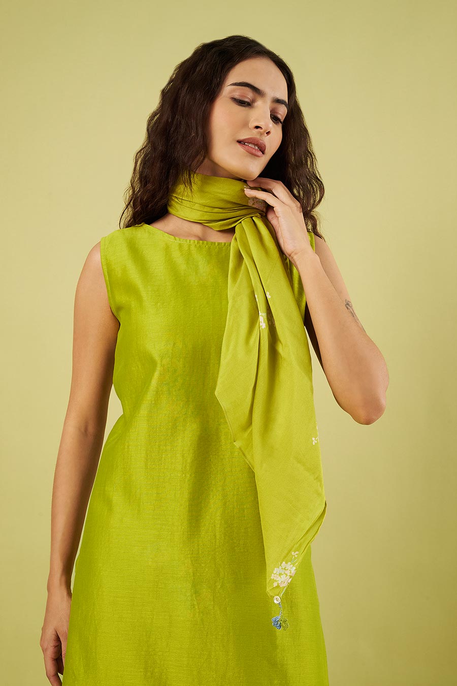 Lime Green Printed Kurta & Farshi Salwar Set