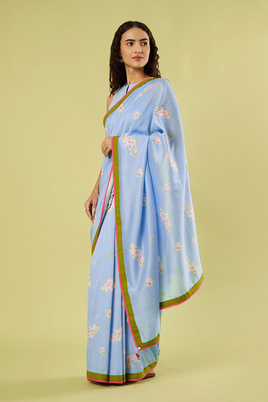 Blue  Chanderi Saree & Cotton Blouse Set