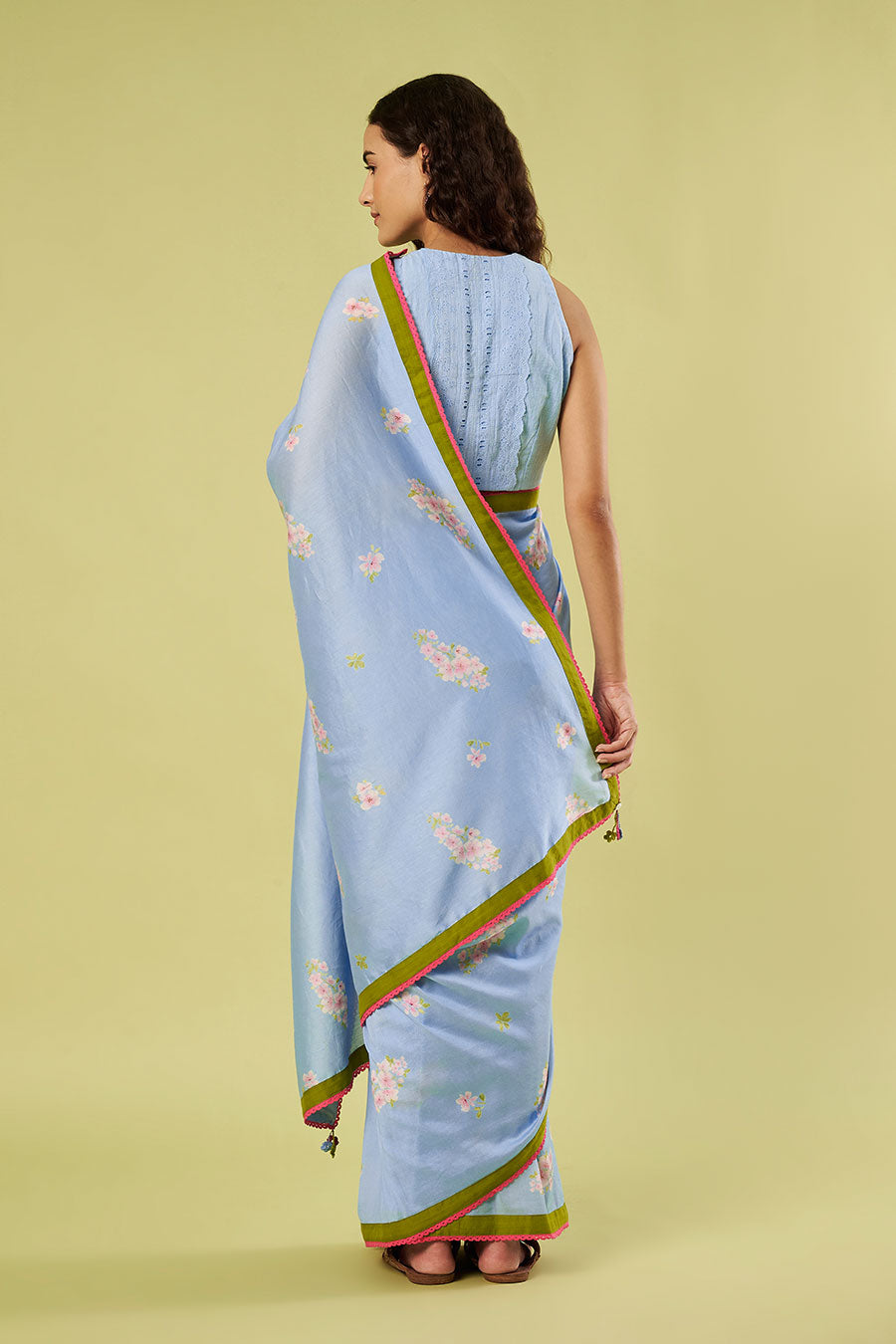 Blue  Chanderi Saree & Cotton Blouse Set