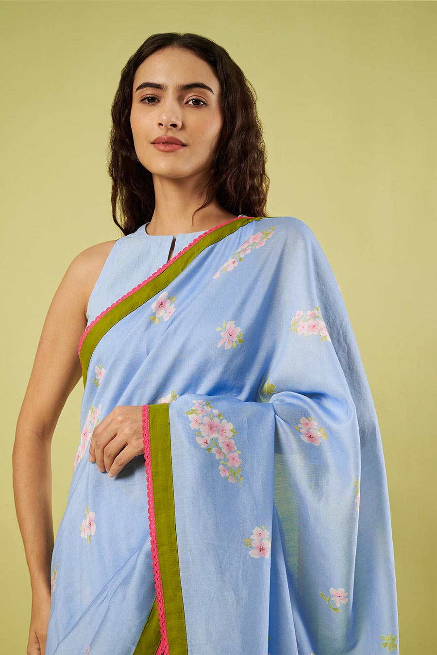 Blue  Chanderi Saree & Cotton Blouse Set