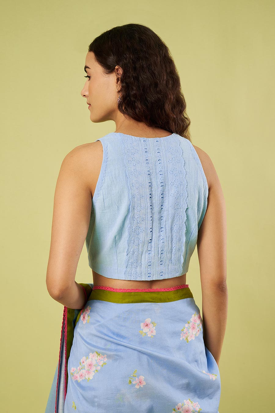 Blue  Chanderi Saree & Cotton Blouse Set
