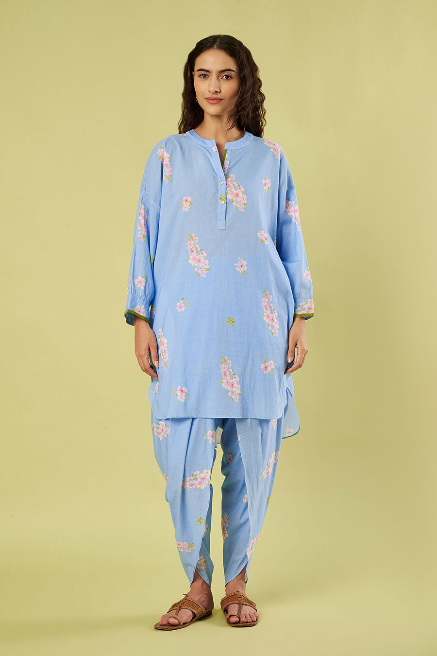 Blue Cotton Printed Kurta & Dhoti Salwar Set