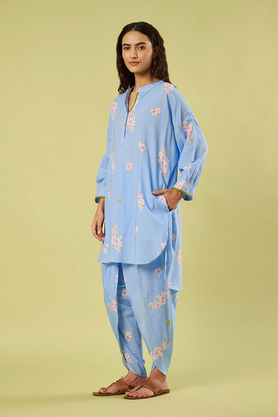 Blue Cotton Printed Kurta & Dhoti Salwar Set