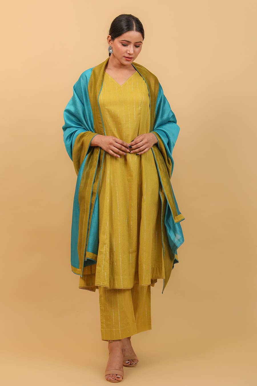 Lime Yellow Flared Kurta Set