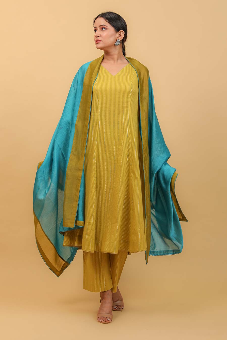 Lime Yellow Flared Kurta Set