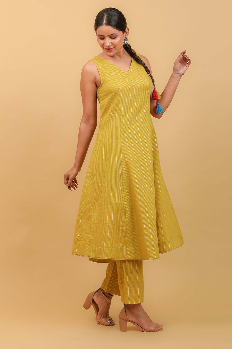 Lime Yellow Flared Kurta Set