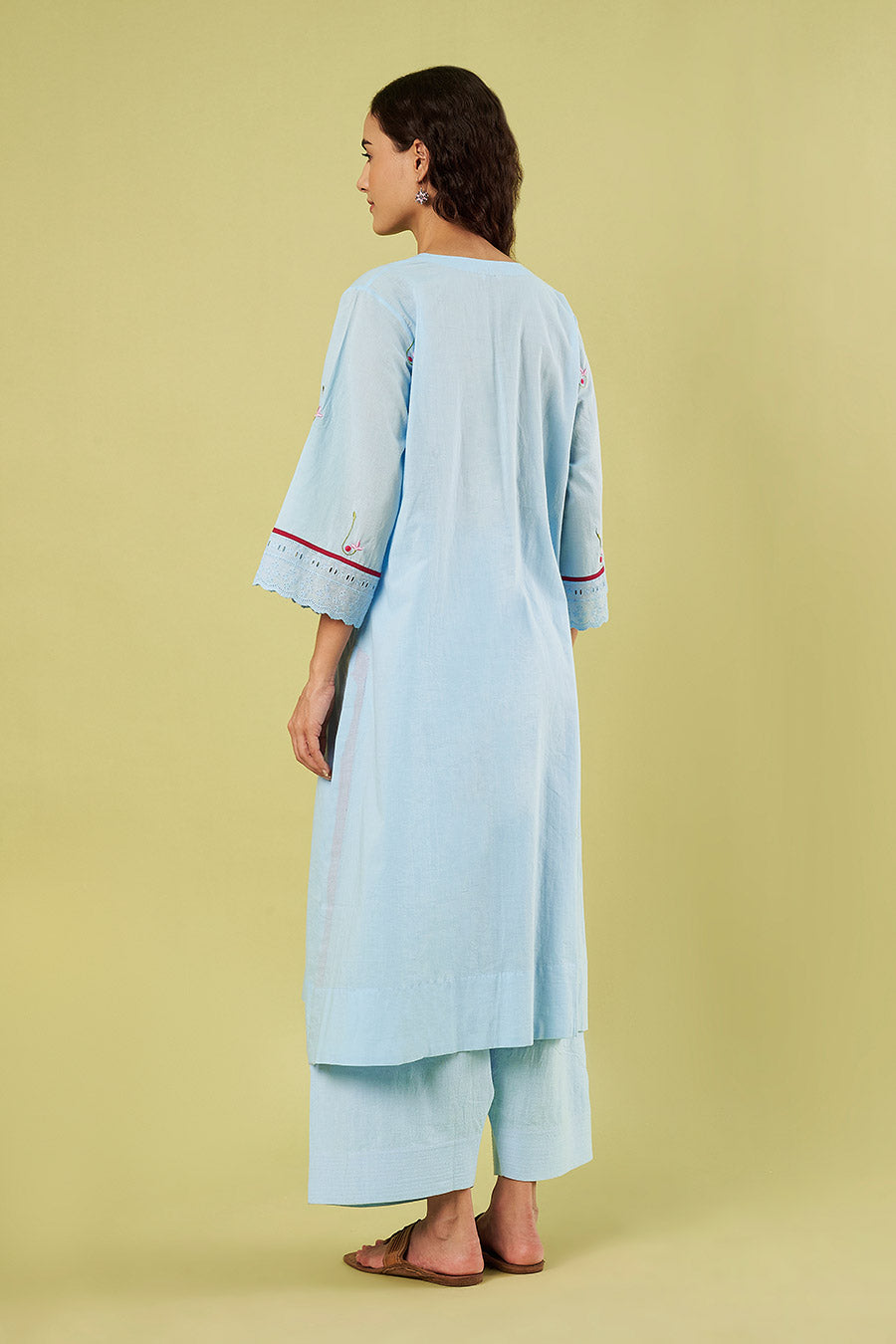 Blue Cotton Embroidered Kurta Set With Dupatta