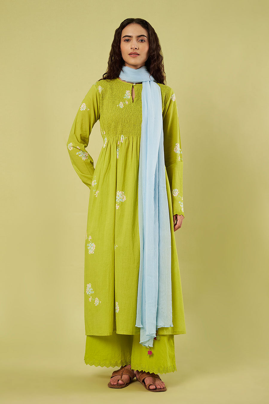 Lime Green Printed Kurta Set With Dupatta