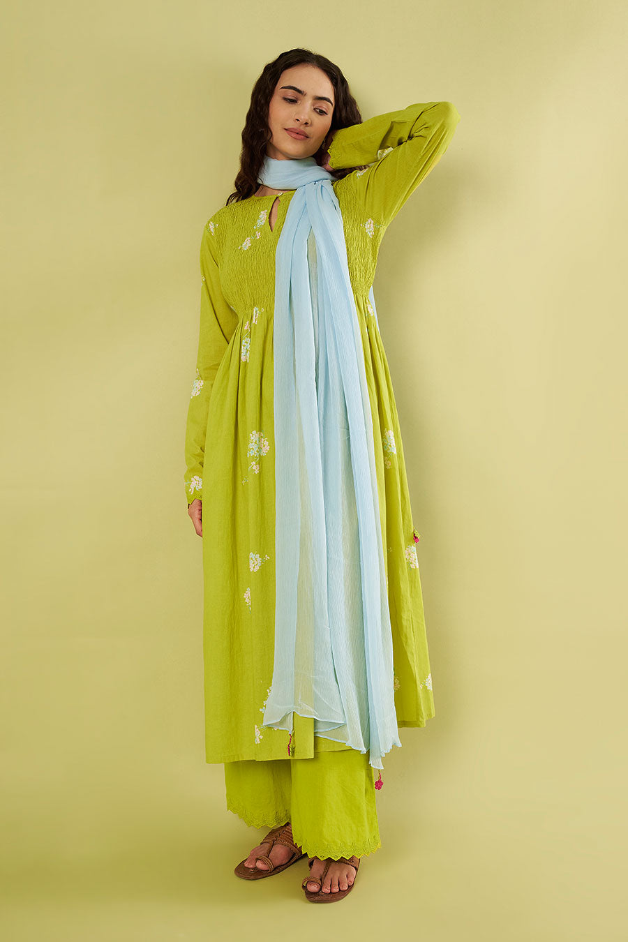 Lime Green Printed Kurta Set With Dupatta