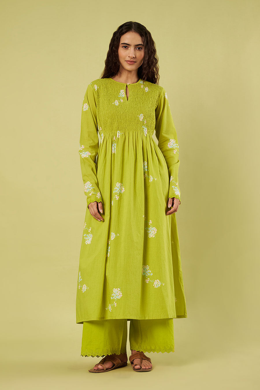 Lime Green Printed Kurta Set With Dupatta