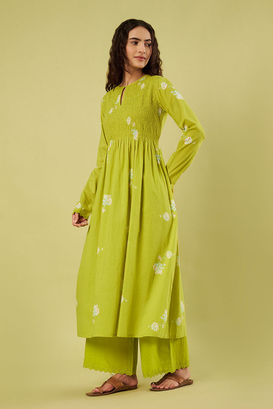 Lime Green Printed Kurta Set With Dupatta