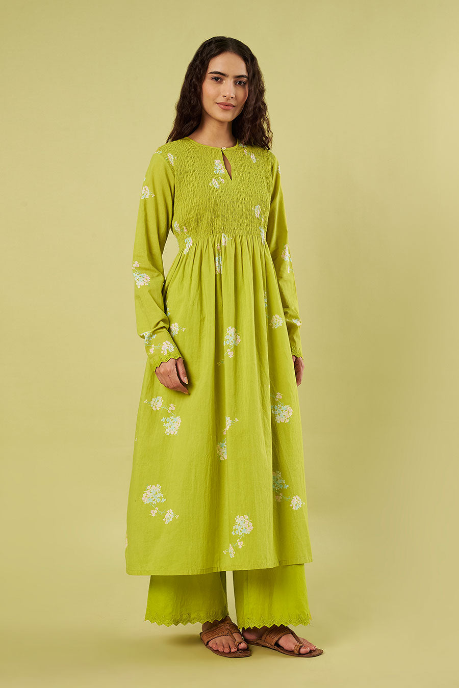 Lime Green Printed Kurta Set With Dupatta