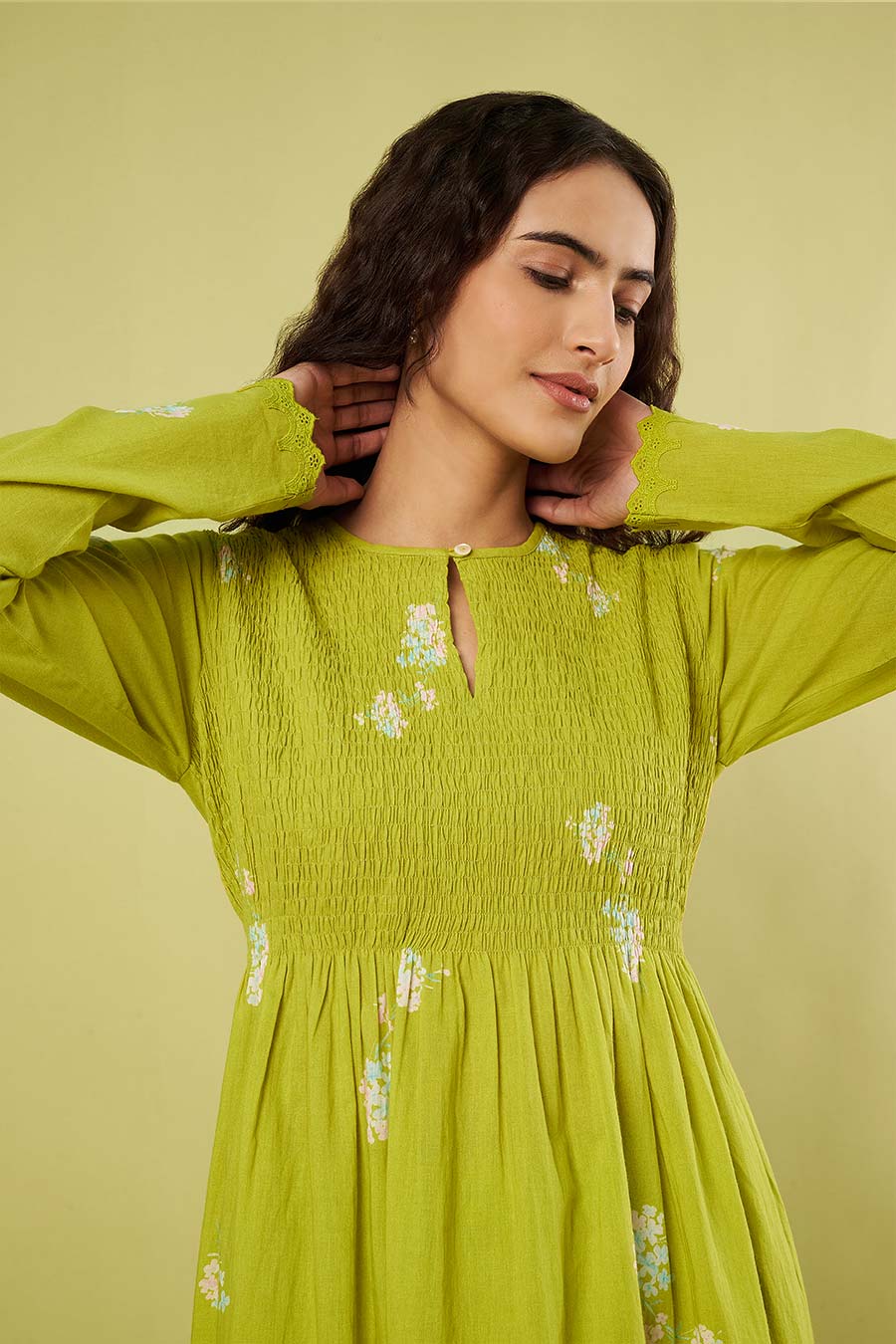 Lime Green Printed Kurta Set With Dupatta