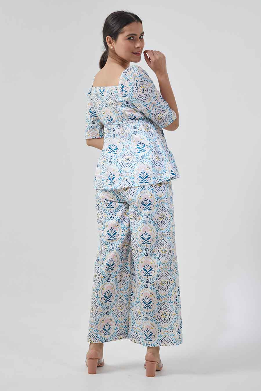 Printed Peplum Style Top & Palazzo Co-ord Set