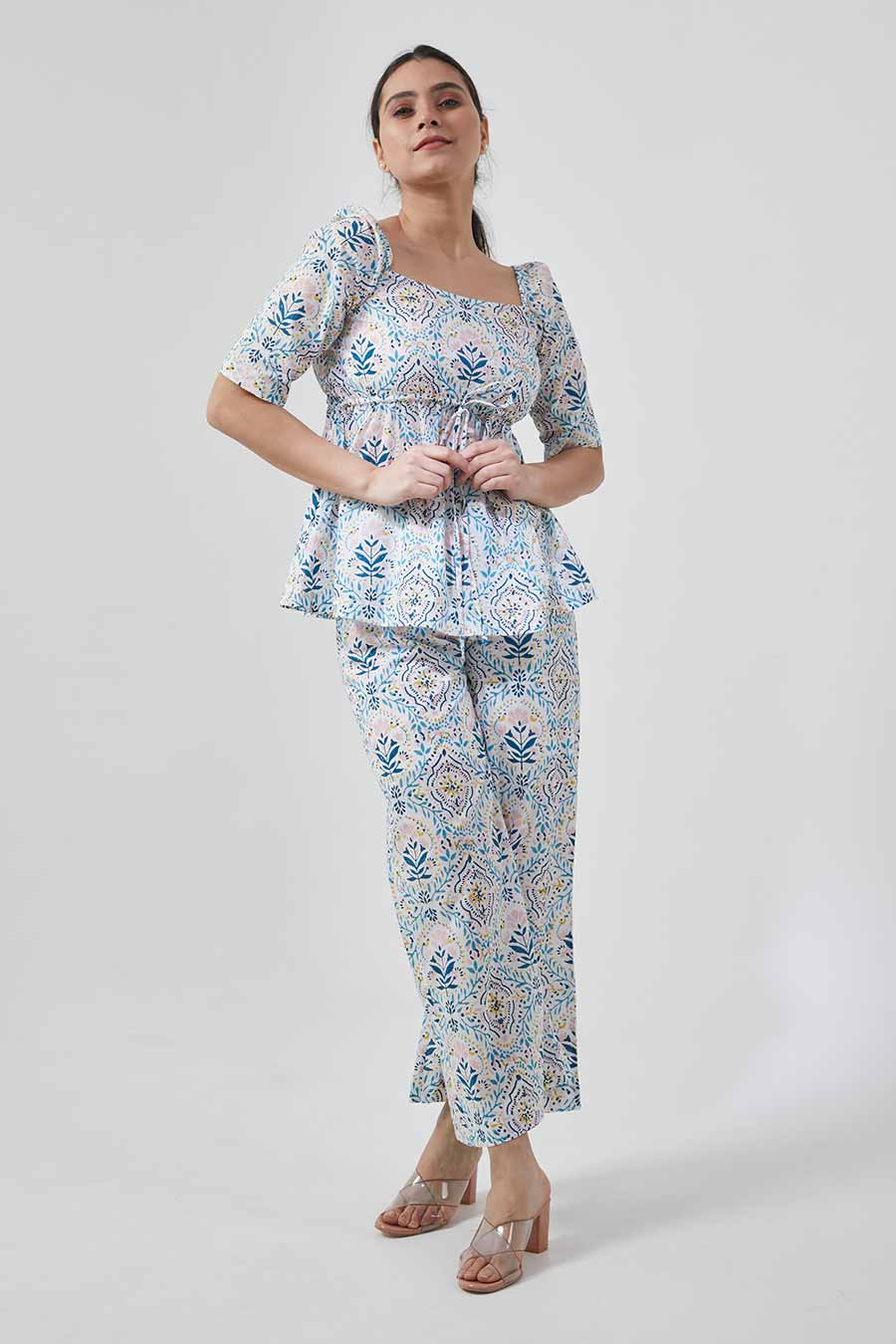 Printed Peplum Style Top & Palazzo Co-ord Set