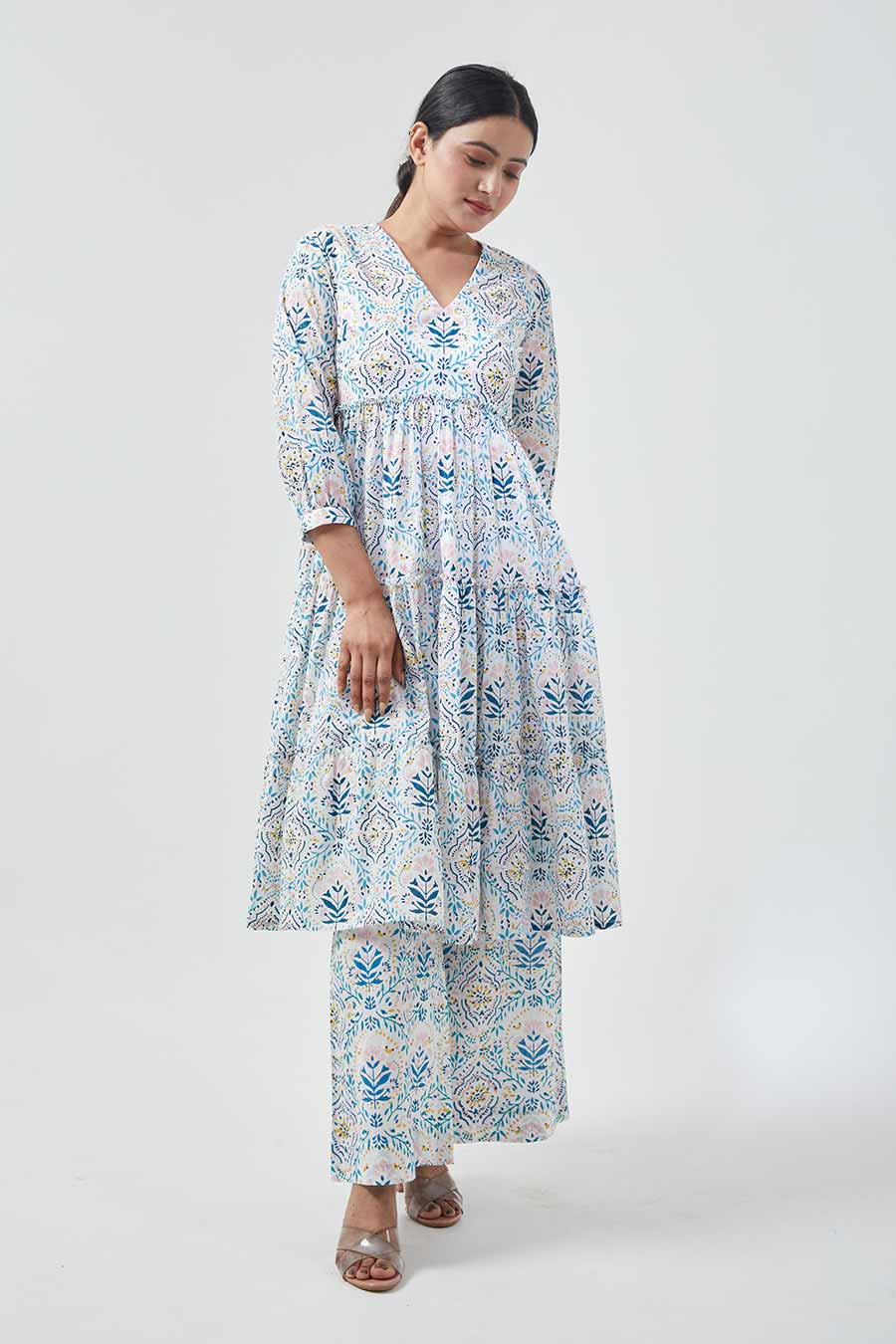 Printed Flared Kurta & Palazzo Set