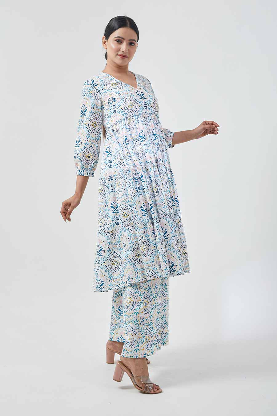 Printed Flared Kurta & Palazzo Set