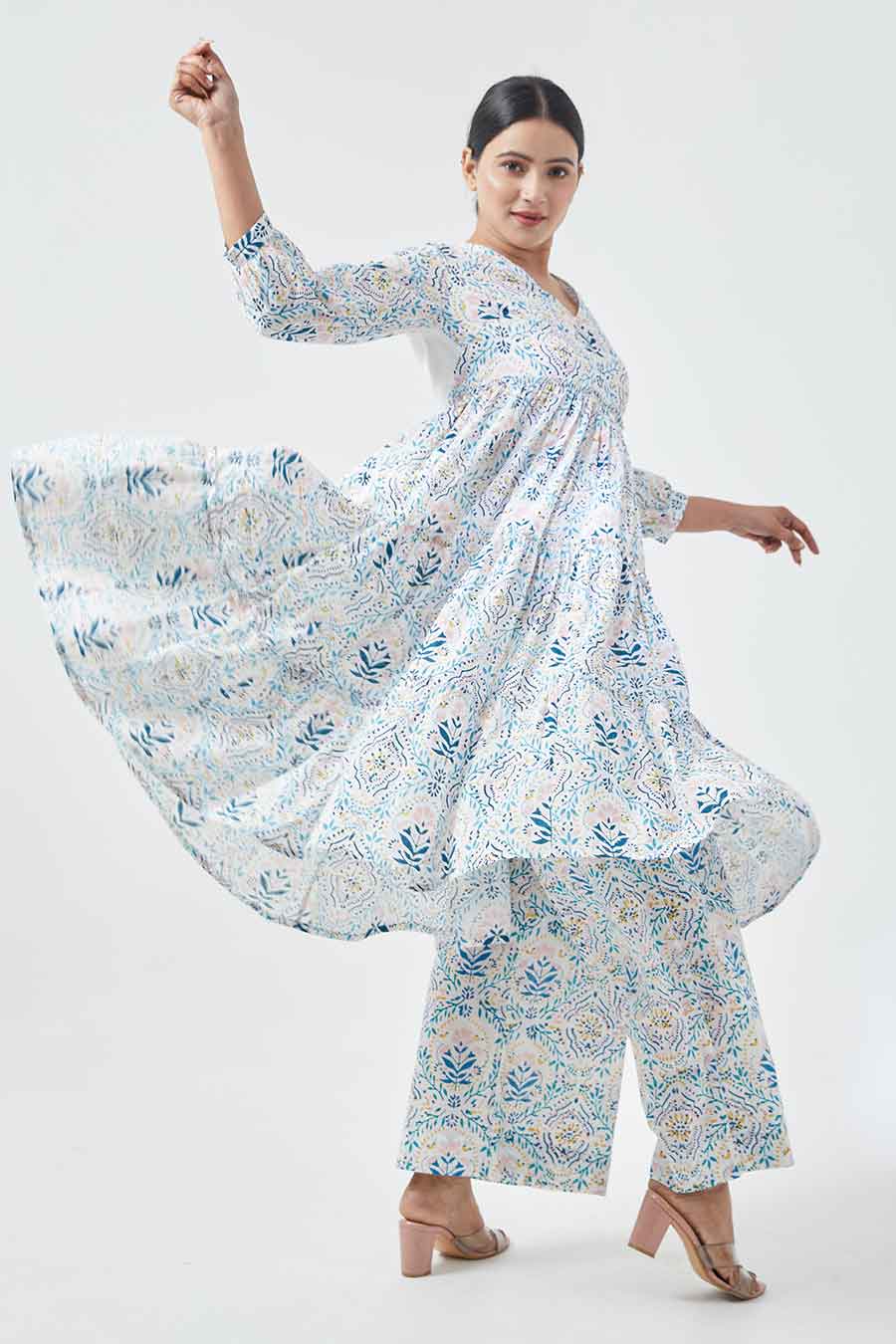 Printed Flared Kurta & Palazzo Set
