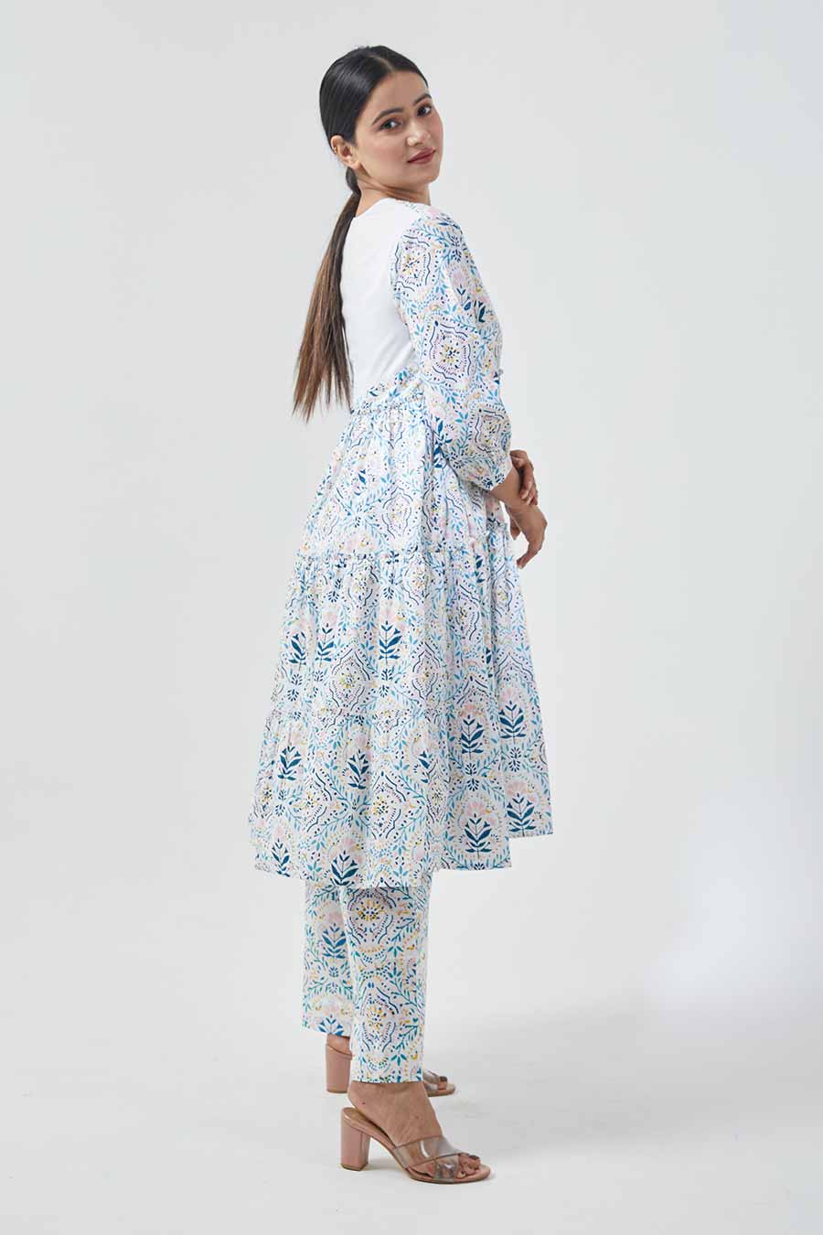Printed Flared Kurta & Palazzo Set