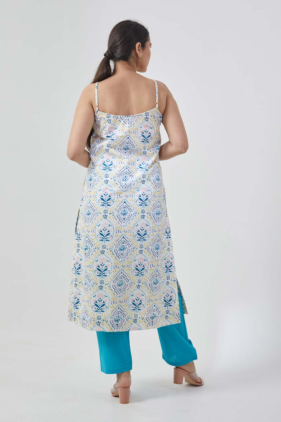 White & Aqua Blue Kurta Set