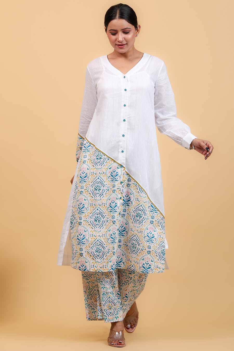 Colour Blocked Shirt Kurta Set