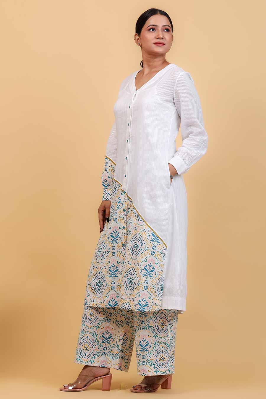 Colour Blocked Shirt Kurta Set