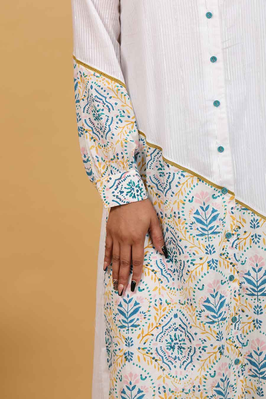 Colour Blocked Shirt Kurta Set