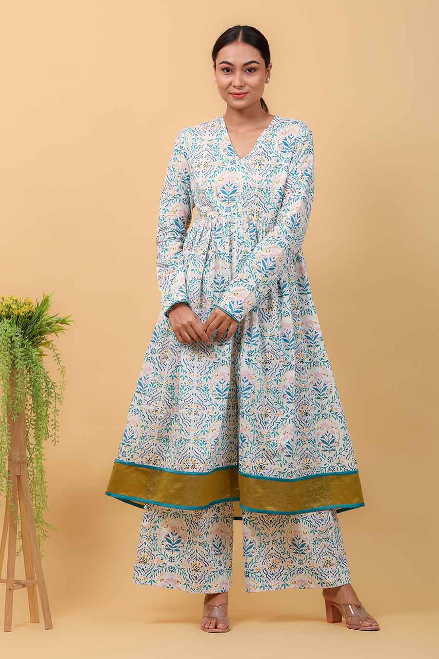 Hand Block Printed Anarkali Set