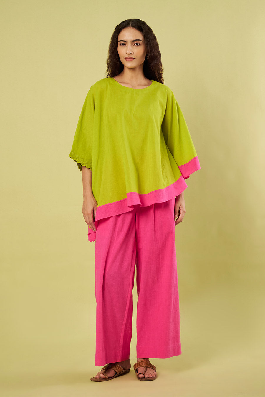 Green Kaftan Tunic & Pink Pants Co-Ord Set