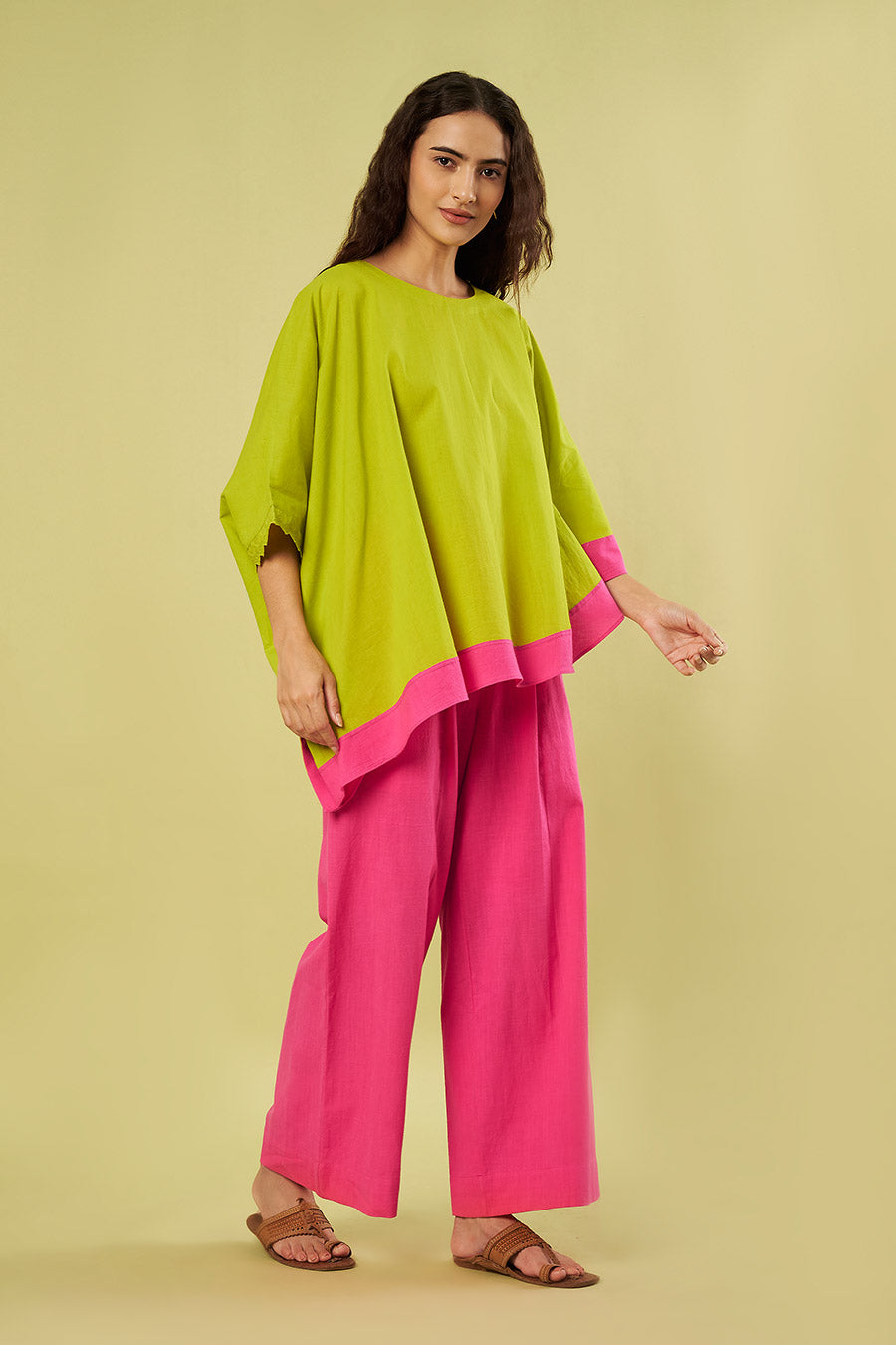 Green Kaftan Tunic & Pink Pants Co-Ord Set