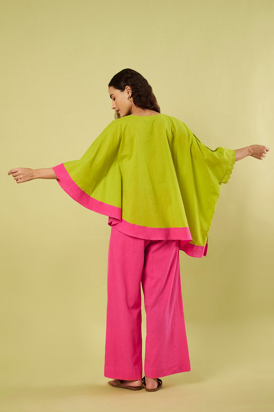 Green Kaftan Tunic & Pink Pants Co-Ord Set