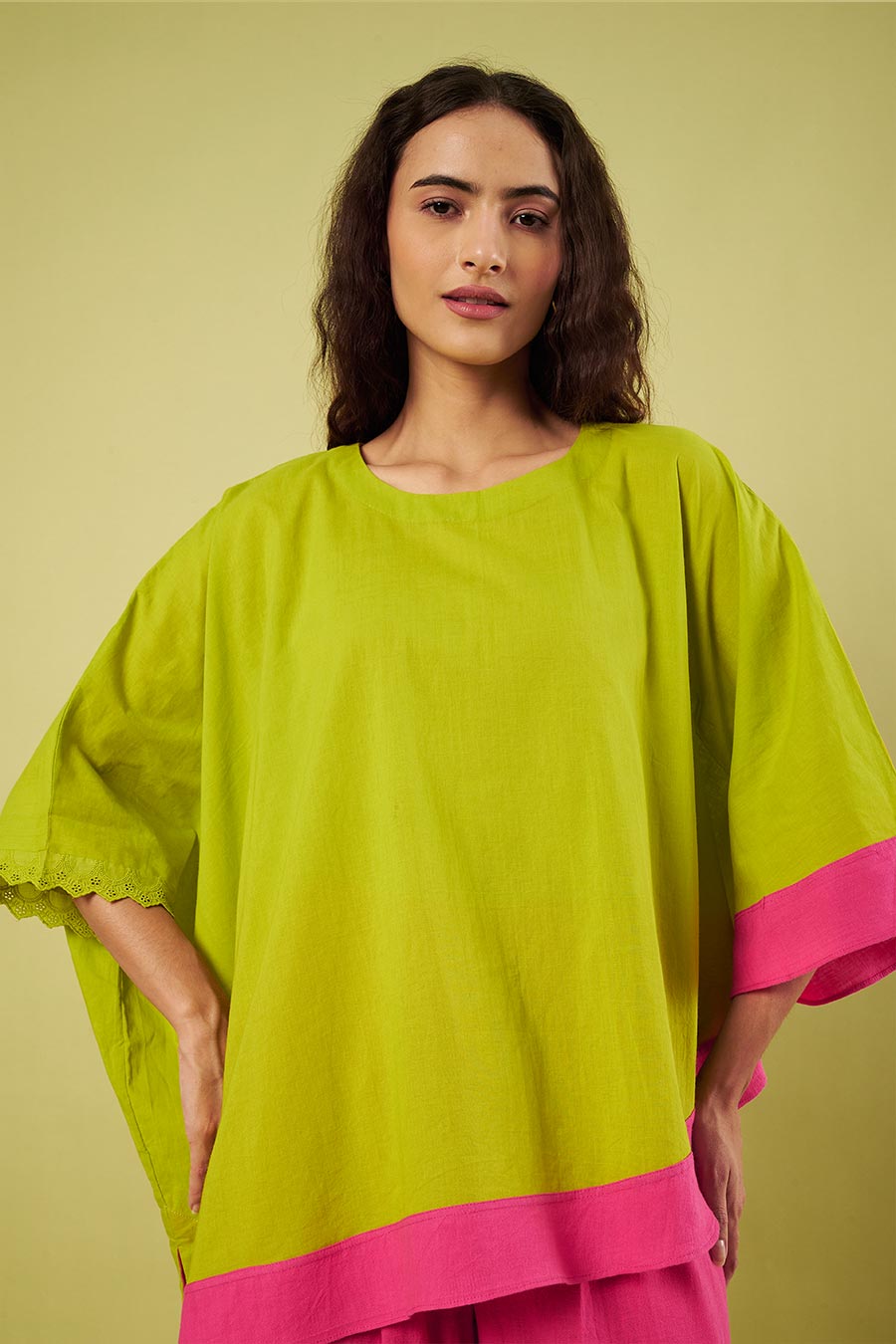Green Kaftan Tunic & Pink Pants Co-Ord Set