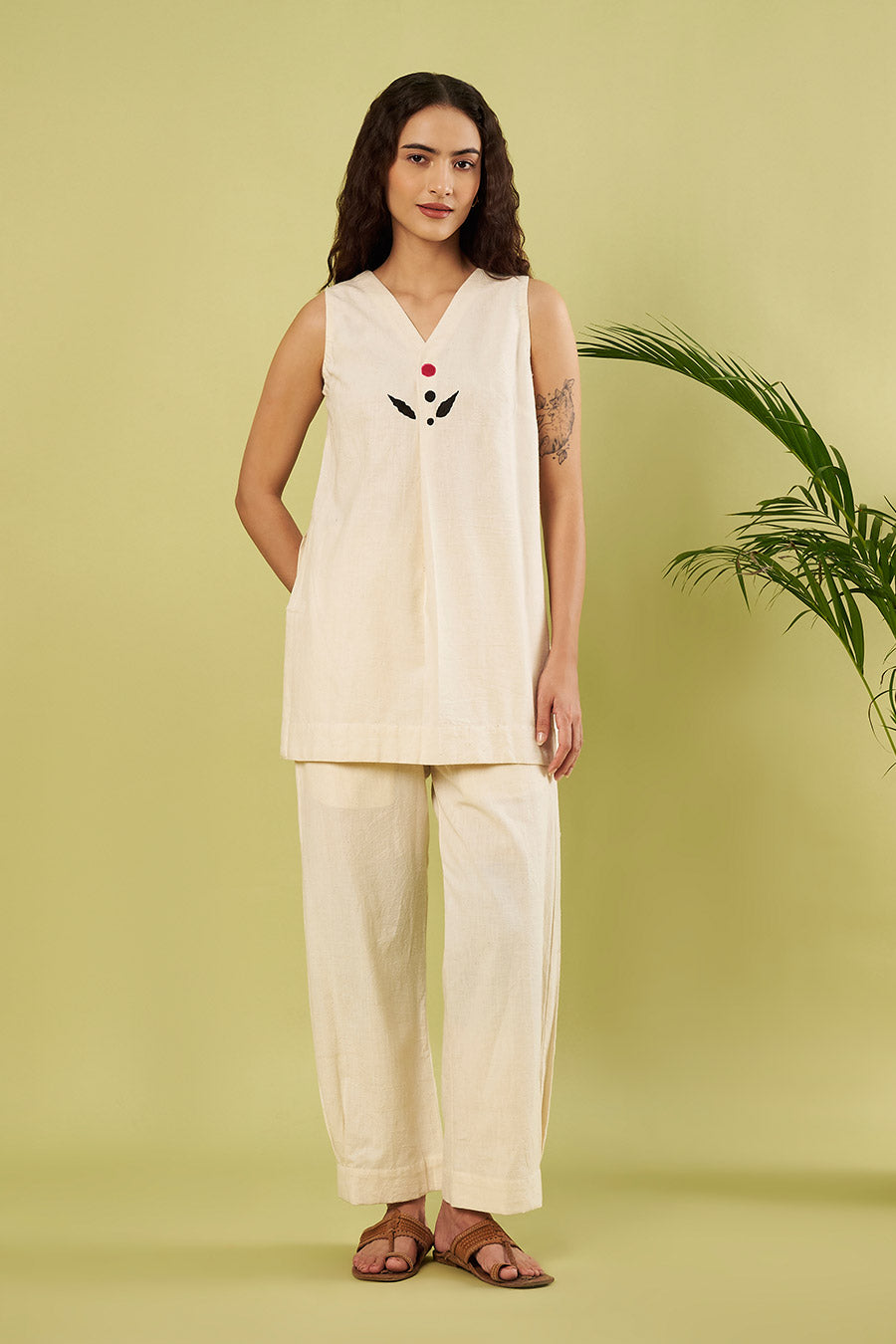 Ivory Cotton Khadi Embroidered Co-Ord Set