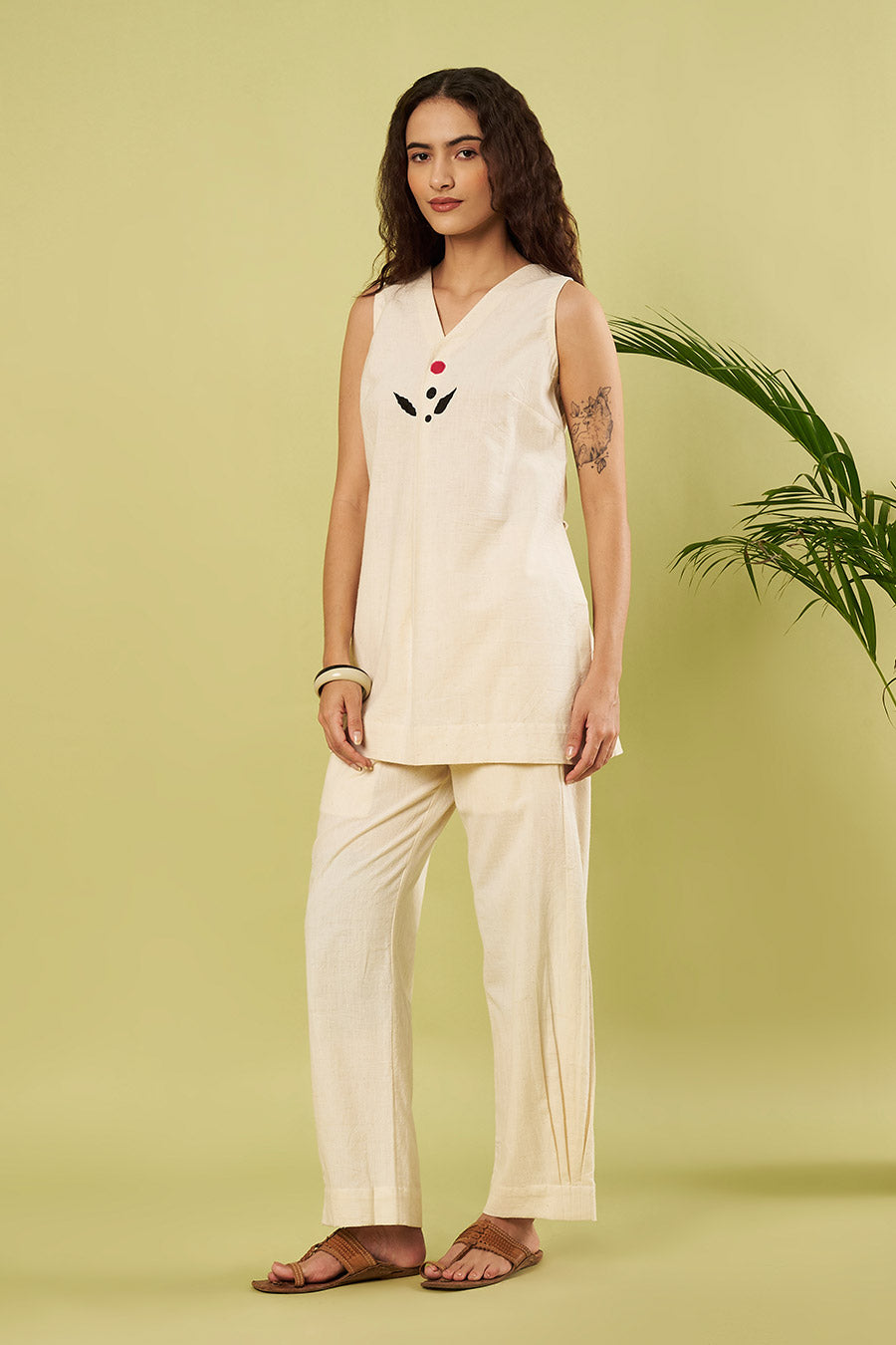 Ivory Cotton Khadi Embroidered Co-Ord Set