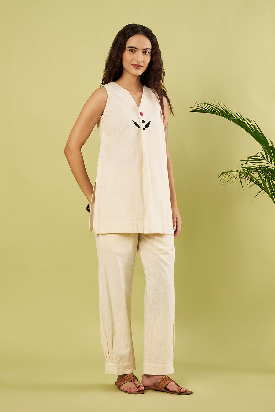 Ivory Cotton Khadi Embroidered Co-Ord Set