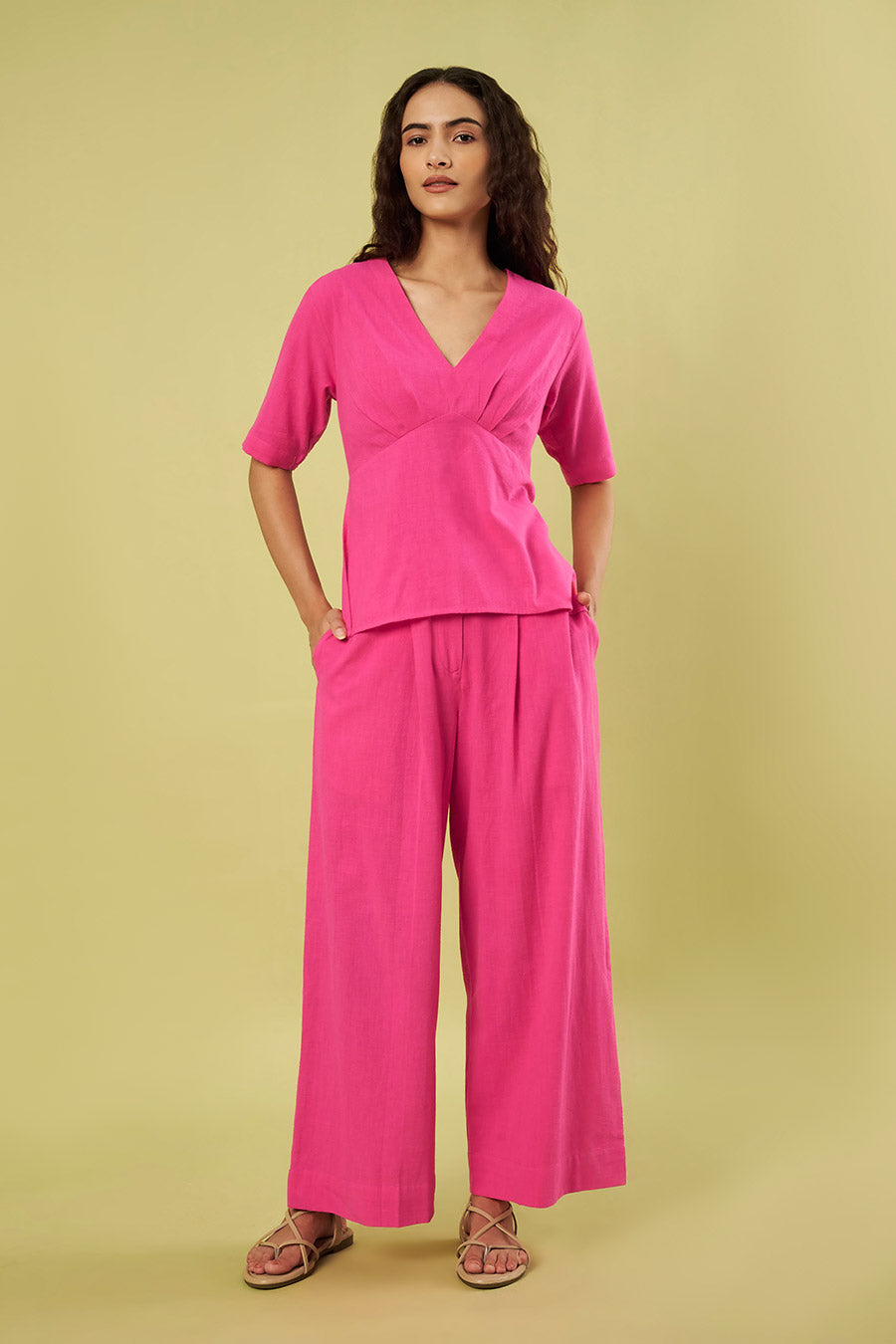 Pink Khadi Cotton Top & Pants Co-Ord Set