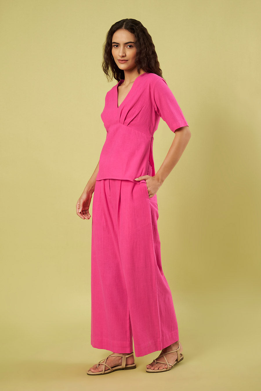 Pink Khadi Cotton Top & Pants Co-Ord Set