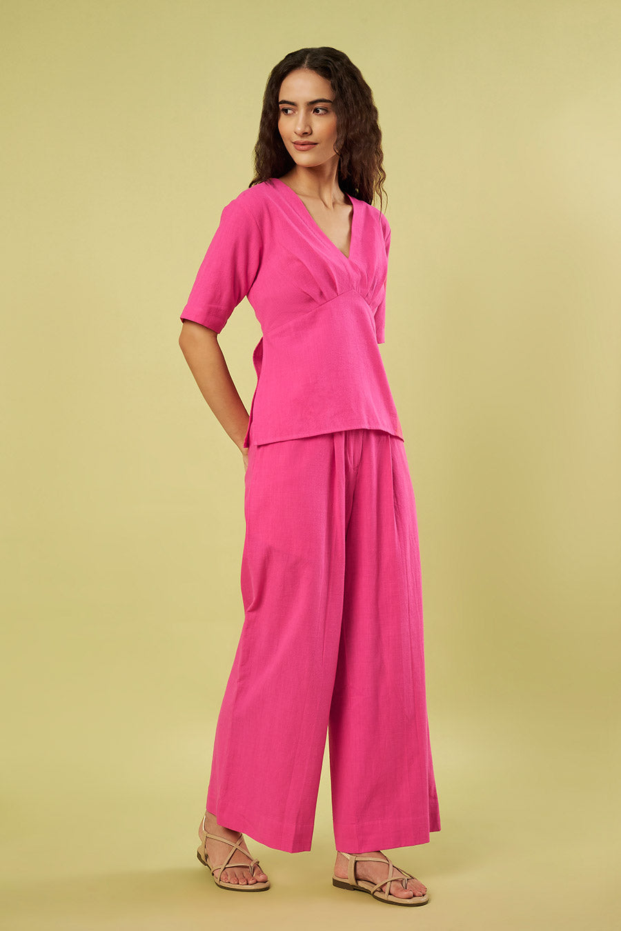 Pink Khadi Cotton Top & Pants Co-Ord Set