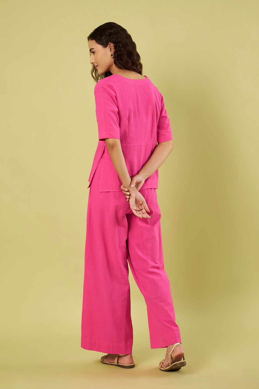 Pink Khadi Cotton Top & Pants Co-Ord Set