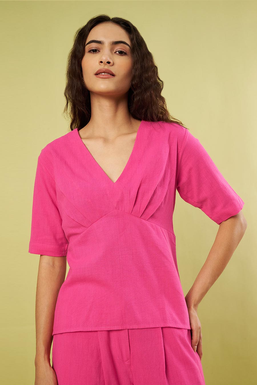 Pink Khadi Cotton Top & Pants Co-Ord Set