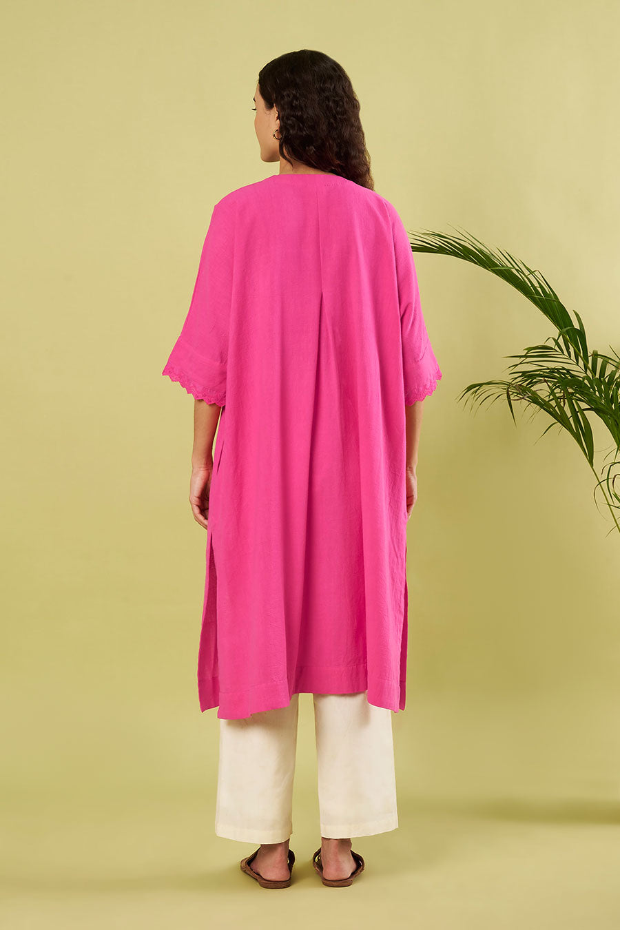 Pink Khadi Cotton Kurta & Ivory Pants Co-Ord Set
