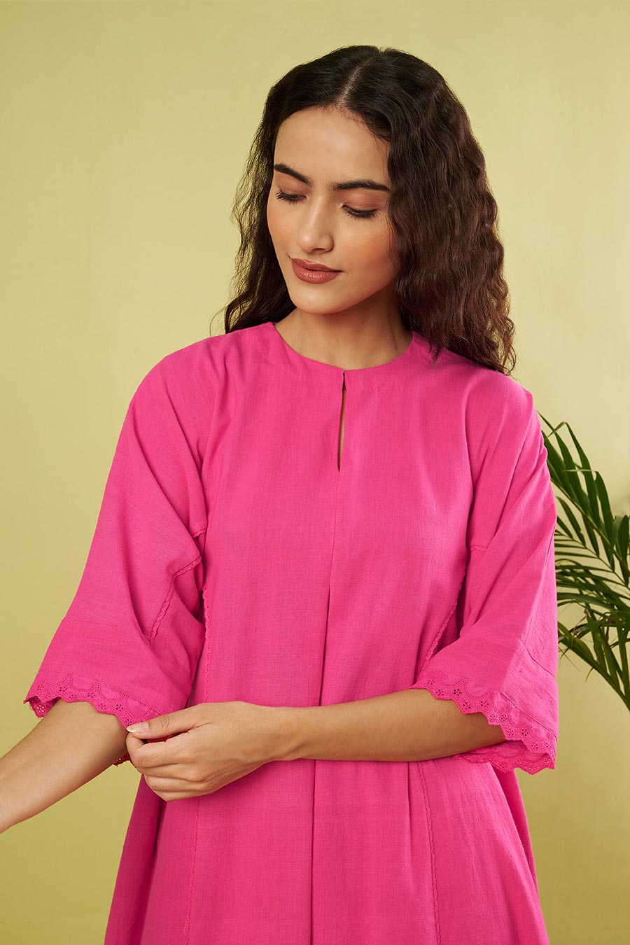 Pink Khadi Cotton Kurta & Ivory Pants Co-Ord Set