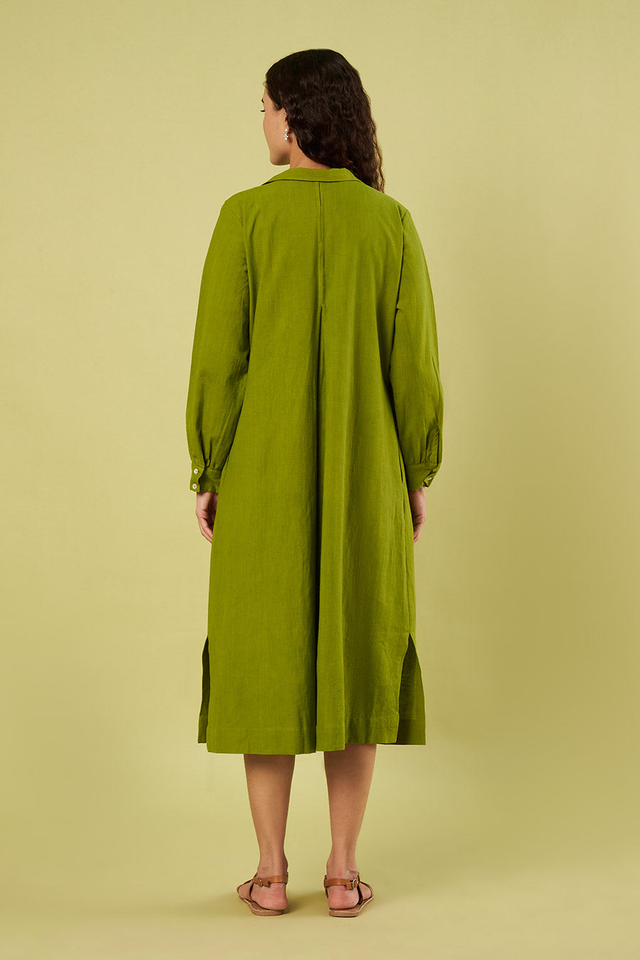 Olive Green Khadi Cotton Shirt Dress