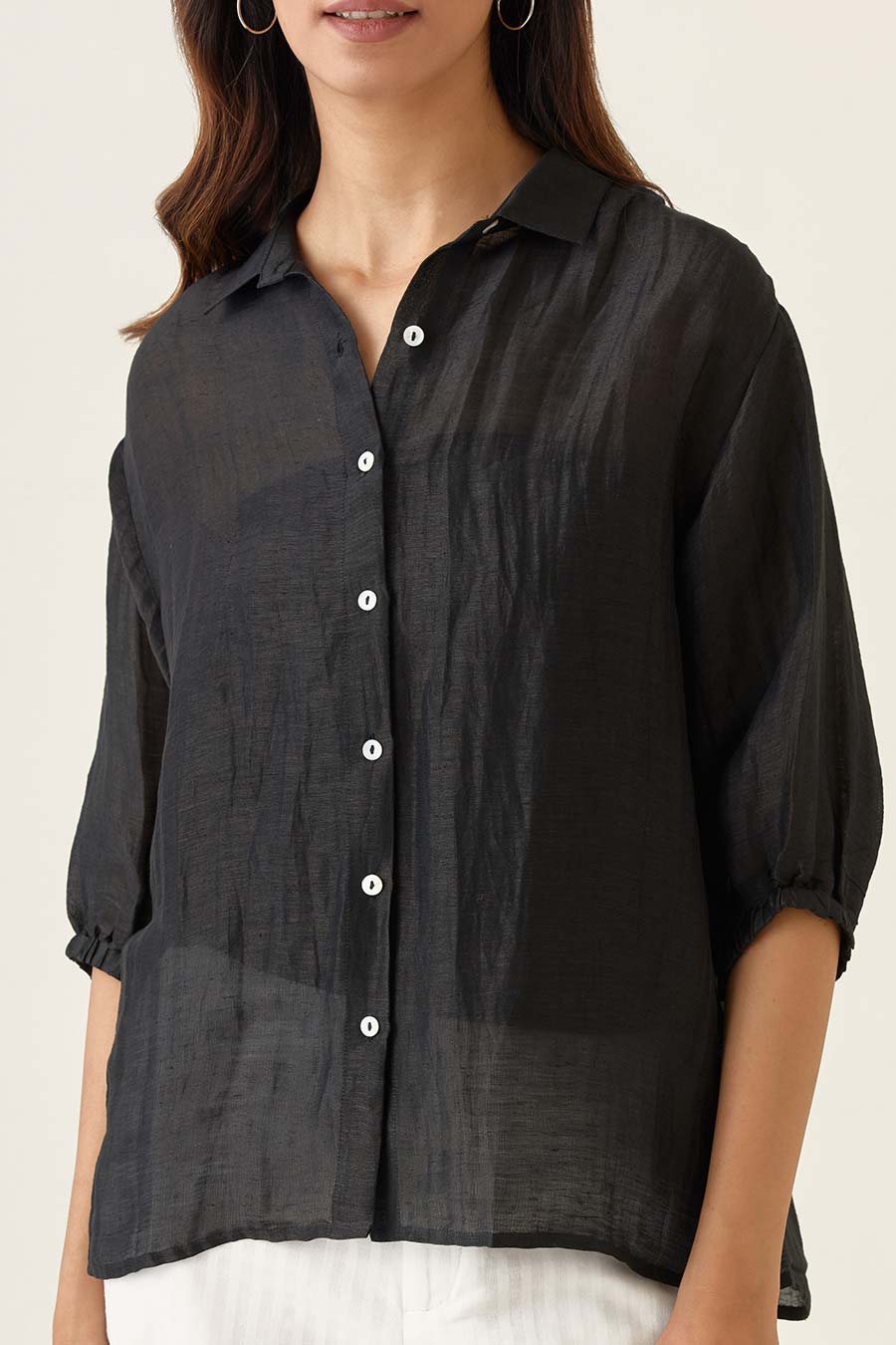 Black Linen Silk Shirt with High Slit Pant Co-ord Set