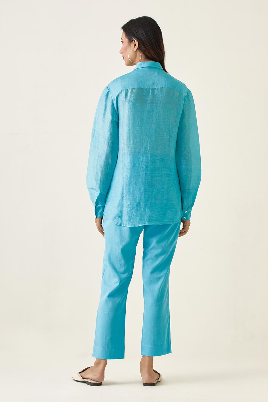 Pastel Blue Linen Shirt with Pant Co-ored Set