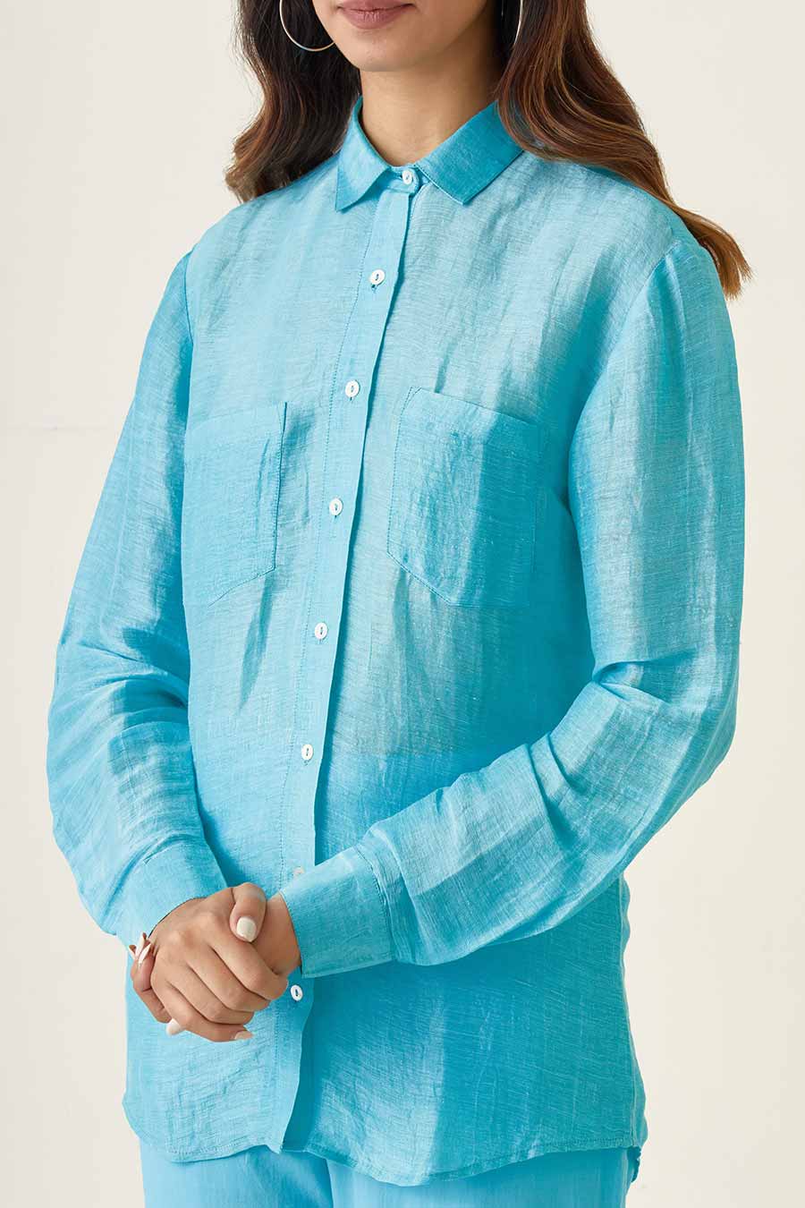 Pastel Blue Linen Shirt with Pant Co-ored Set
